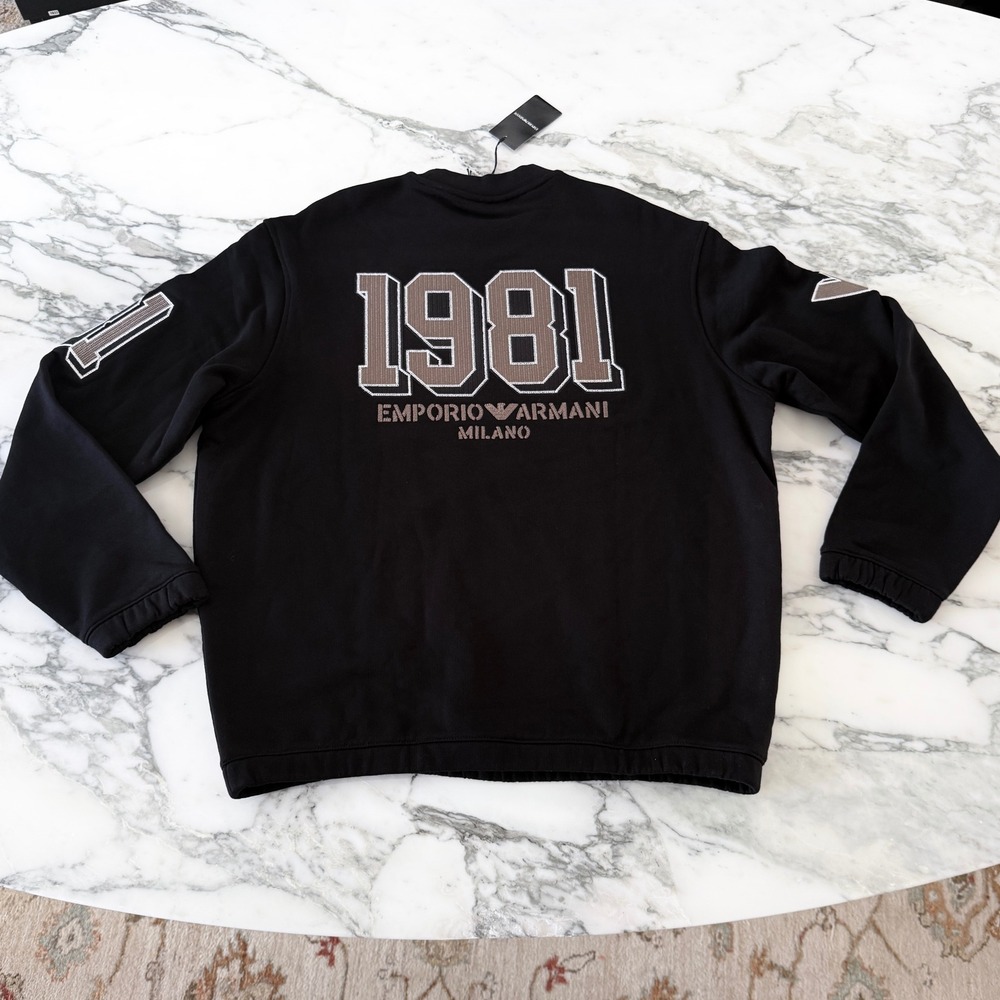 Emporio Armani Men's Cotton Sweatshirt Black Varsity 1981 Milano EM004882 Large